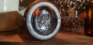 Antique Fruit Jar: Trademark Lightning Crude Amber Half - Gallon w/ Lid Putnam 238 2