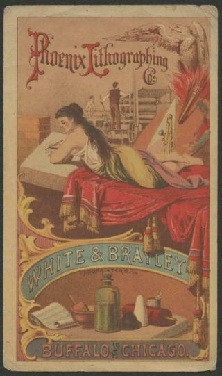 1880 “phoenix Lithographing Co.  ” Trade Card - Semi - Nude Beauty On Stone Block