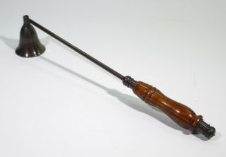 Vintage Brass Candle Snuffer With Turned Wood Handle.