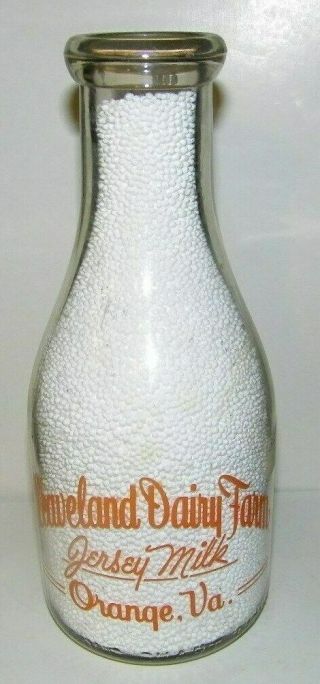 Vintage Milk Bottle - Cleveland Dairy Farm Jersey Milk Orange,  Va Pic Large Barn