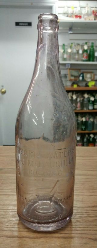 J.  J.  Mclaughlin Toronto Ont.  Pre 1900 Purple Tint Hygeia Water Quart Bottle