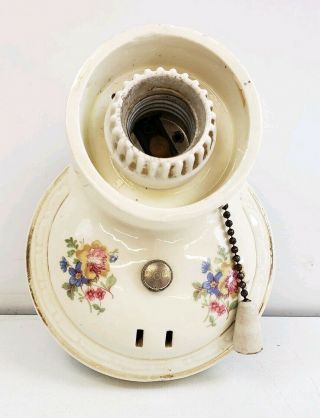Vintage Antique Porcelain Floral Wall Sconce Light Fixture Pull Chain & Plug