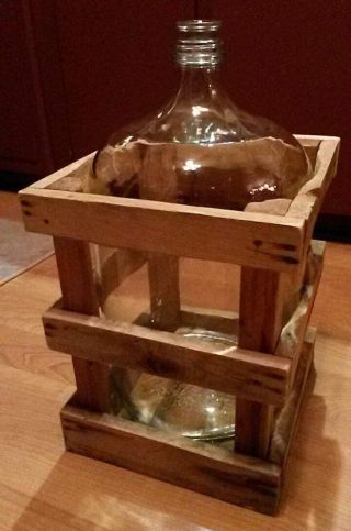 Vintage 5 Gallon Glass Carboy With Crate Water Bottle Owens Illinois Glass Co