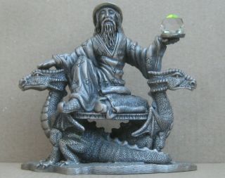 Myth And Magic Mystique Cc08 Pewter Wizard,  Dragon & Crystal Figurine