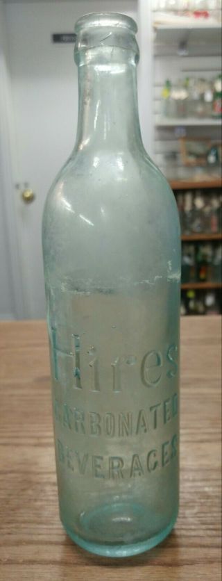 Antique Hires Carbonated Beverages Blue Tint Soda Bottle
