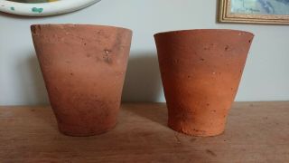 2 X Old Victorian Vintage Terracotta Plant Pots Garden Small Seedling Pots