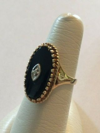 Vintage 10k Yellow Gold Black Onyx Diamond Ring Size 7.  25 6.  2 Grams,  Stamped 10k