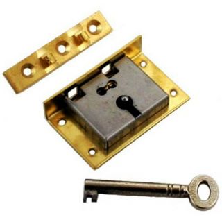 S - 12,  Extra Lrg Brass Half Mortise Chest Lock,  3 " Wi X 1 1/2 " H X 7/16 " Thick