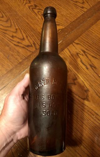 Early 1876 - 87 ‘leavenworth Bottling Co.  ’ Kansas Ks Amber Beer Bottle Embossed Ks