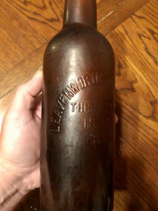 Early 1876 - 87 ‘Leavenworth Bottling Co.  ’ Kansas KS Amber Beer Bottle Embossed KS 2