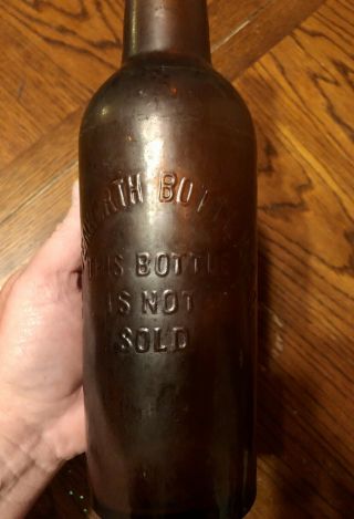 Early 1876 - 87 ‘Leavenworth Bottling Co.  ’ Kansas KS Amber Beer Bottle Embossed KS 3