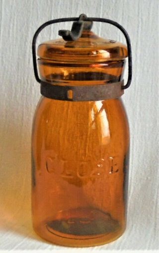 Antique Globe Amber 1 Pint 6 Canning/fruit Jar W/metal Bale & Glass Lid