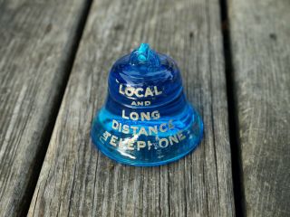 Vintage Southwestern Bell Telephone Co Paperweight Blue Glass