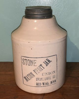 Antique Red Wing Mason Fruit Jar 1/2 Gallon Advertising Stoneware Crock