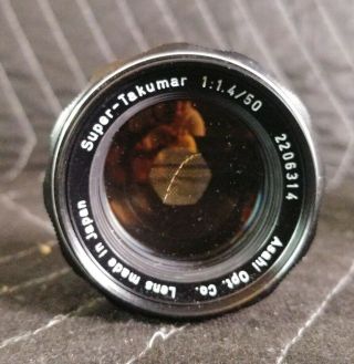 Vintage Asahi Pentax - Takumar 50mm F1.  4 Prime Lens 3
