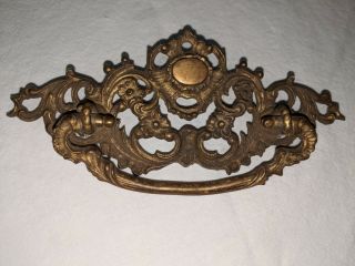 Gorgeous Large Antique Ornate Victorian Cast Brass Drawer Pull 3 " Mount