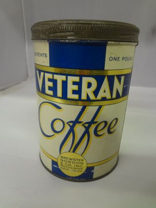 Vintage Veteran Brand Coffee Tin Advertising Collectible Can M - 527