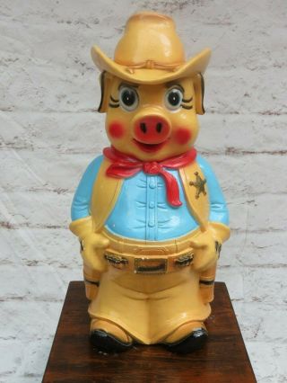 Vintage 50s Chalkware Western Cowboy Deputy Sheriff Standing Piggy Bank 24” Tall