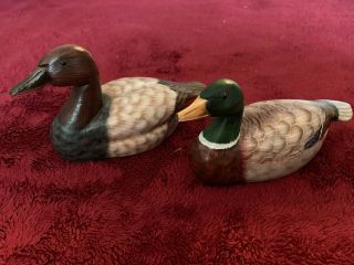 Vintage Carved And Painted Wooden Duck Decoy Set Of 2,  Neiman Marcus