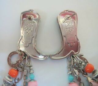 Lunch at the Ritz Western Boots Turquoise Coral Dangling Beads Post Earrings 3