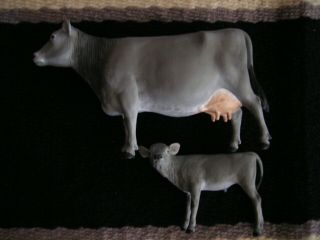 Breyer Brown Swiss Cow Calf Pair Custom Dairy Set Farm Cattle Figures Models