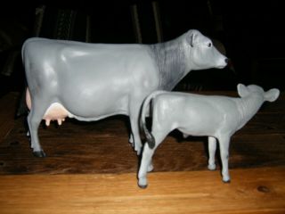 Breyer Brown Swiss Cow Calf Pair Custom Dairy Set Farm Cattle Figures Models 2
