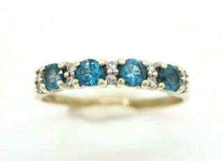 Vintage 9ct Gold Blue Topaz & Diamond Half Eternity Band Ring,  Size Q