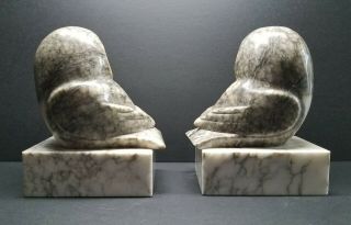 Vintage Hand Carved Solid Marble Owl Bookends w/Glass Eyes Italy 5.  25 LBS Each 3