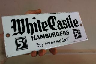 White Castle Hamburgers 5 Cent Drive In Diner Porcelain Metal Sign Gas Oil Fries