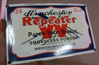 Winchester Repeater 12ga Shotgun Shells Porcelain Metal Dealer Sign Rare Ammo 66