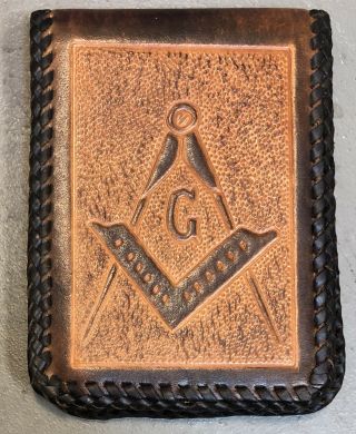 Vintage Tooled Leather Wallet Freemason Masonic Square Compass G Roman Eagle