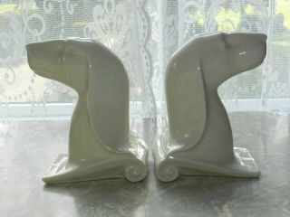 Vtg Art Deco Borzoi Russian Wolfhound Ceramic Pottery Bookends Sculpture Statues