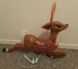 Christmas Reindeer Blow Mold W/ Antlers & Cord - Vtg - No Bracket Rein Or Stand - 28 "