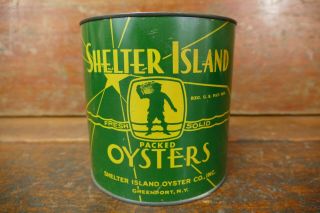 Vintage Shelter Island Oysters 1/2 Half Gallon Tin Can Greenport,  York 133