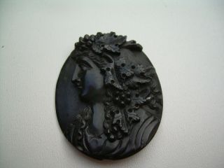 Antique Victorian Unmounted Carved Natural Whitby Jet Cameo.