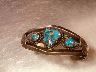 Vintage Navajo Sterling Silver And Turquoise Cuff Bracelet Signed Benaiiy