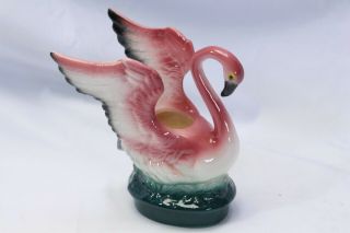 Mid Century Porcelain Pink Flamingo Ceramic Vintage Figurine 6 " Vase Made In Ca