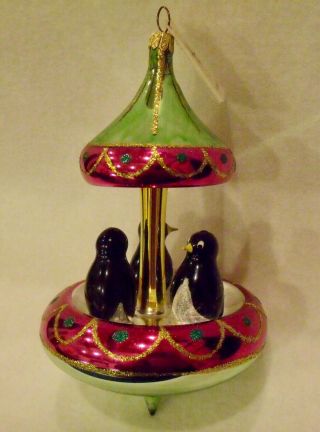Very Rare Christopher Radko Penguins Tuxedo Carousel Ornament Italy W/ Tag Wow