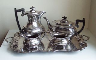Vintage Viners Sheffield Silver Plated 4 Piece Georgian Tea Set Plus Tray