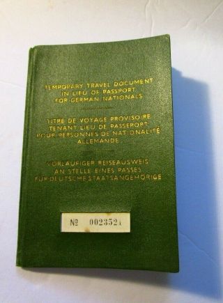 1950 Temporary Travel Document In Lieu Of Passport German Nationals