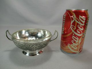 19c Persian.  875 Pure Silver Hand Chased Sugar Bowl W Gilt Glass Insert 150g