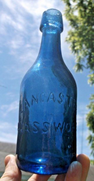 Iron Pontil Cobalt Blue 1840s Lancaster Glass Iron Pontil Taper Top Soda