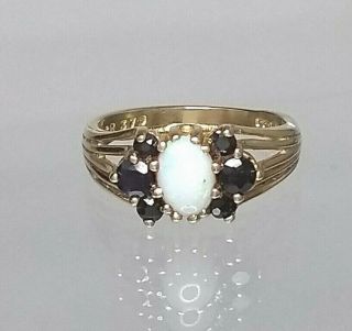 Vintage Sapphire & Australian Opal Cluster Ring 9ct Yellow Gold Hallmarked