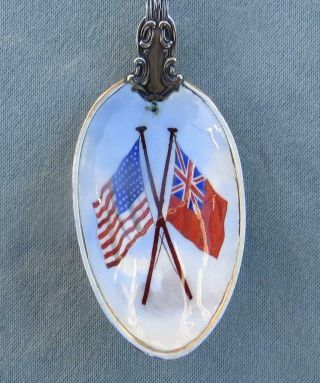 ANTIQUE GORHAM STERLING & ENAMEL SPOON WITH US FLAG AND BRITISH RED ENSIGN FLAG 3