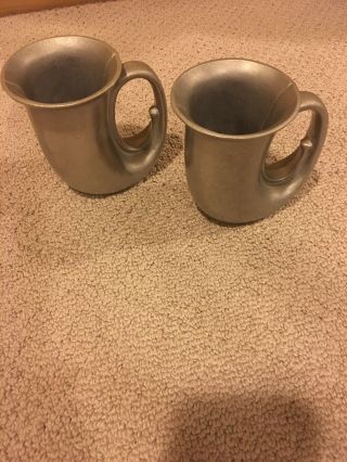 Set Of 2 Vintage Wilton Armetale Pewter French Horn Mugs Tankards