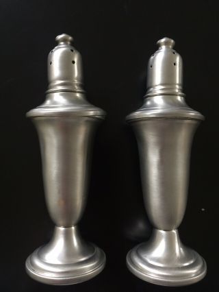 Vtg Salt & Pepper Shaker Set Empire Pewter Glass Lined Weighted 741c1950s