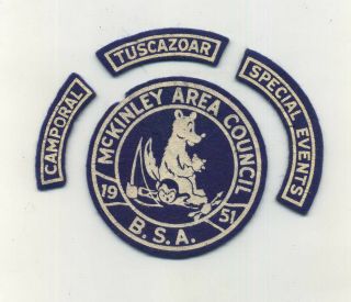 Vtg 1951 Boy Scout Mckinley Area Council Blue Felt Patch W/ Banners Tuscazoar