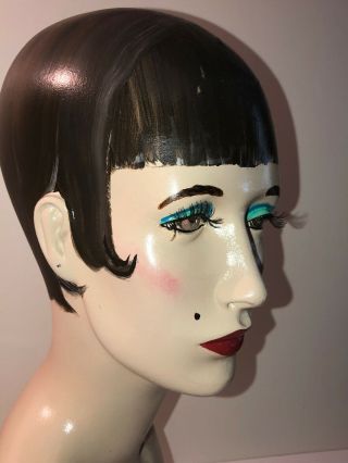 Vintage Mannequin Head ART DECO MID CENTURY STORE DISPLAY Hand Painted 3