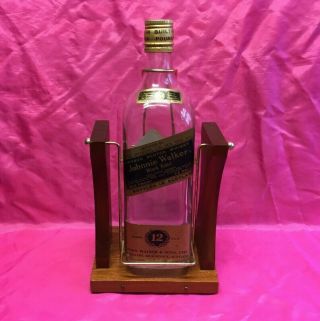 Vintage Johnnie Walker Black Label Half Gallon Bottle Wood Swing Cradle Stand