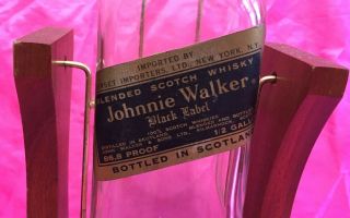 Vintage Johnnie Walker Black Label Half Gallon Bottle Wood Swing Cradle Stand 2